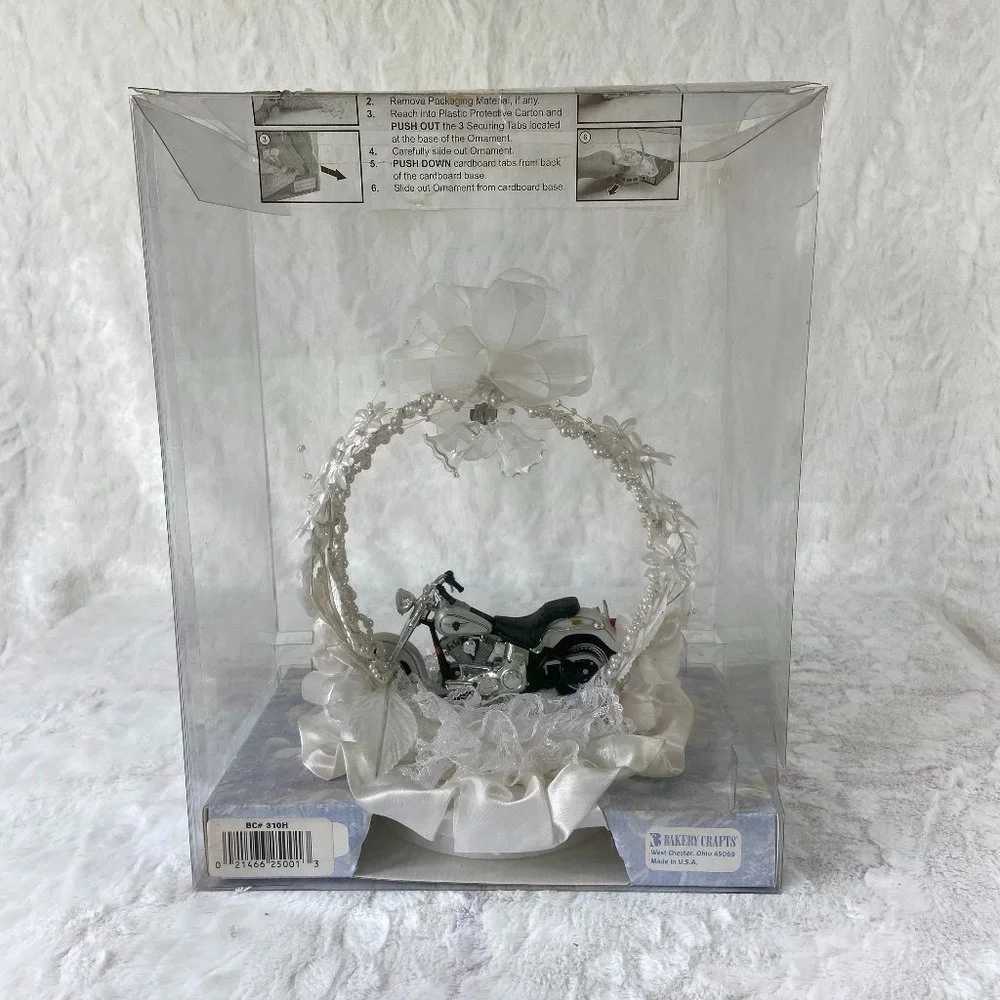 Vintage Bakery Crafts Wedding Cake Topper w/miniature Harley Davidson Motorcycle